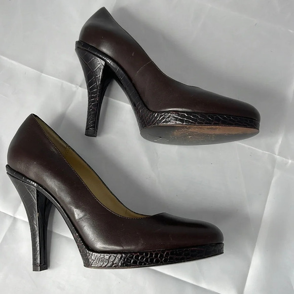 Michael Michael Kors Leather Pumps Chocolate Brown Croc Effect Embossed Size 8 - Picture 6 of 12